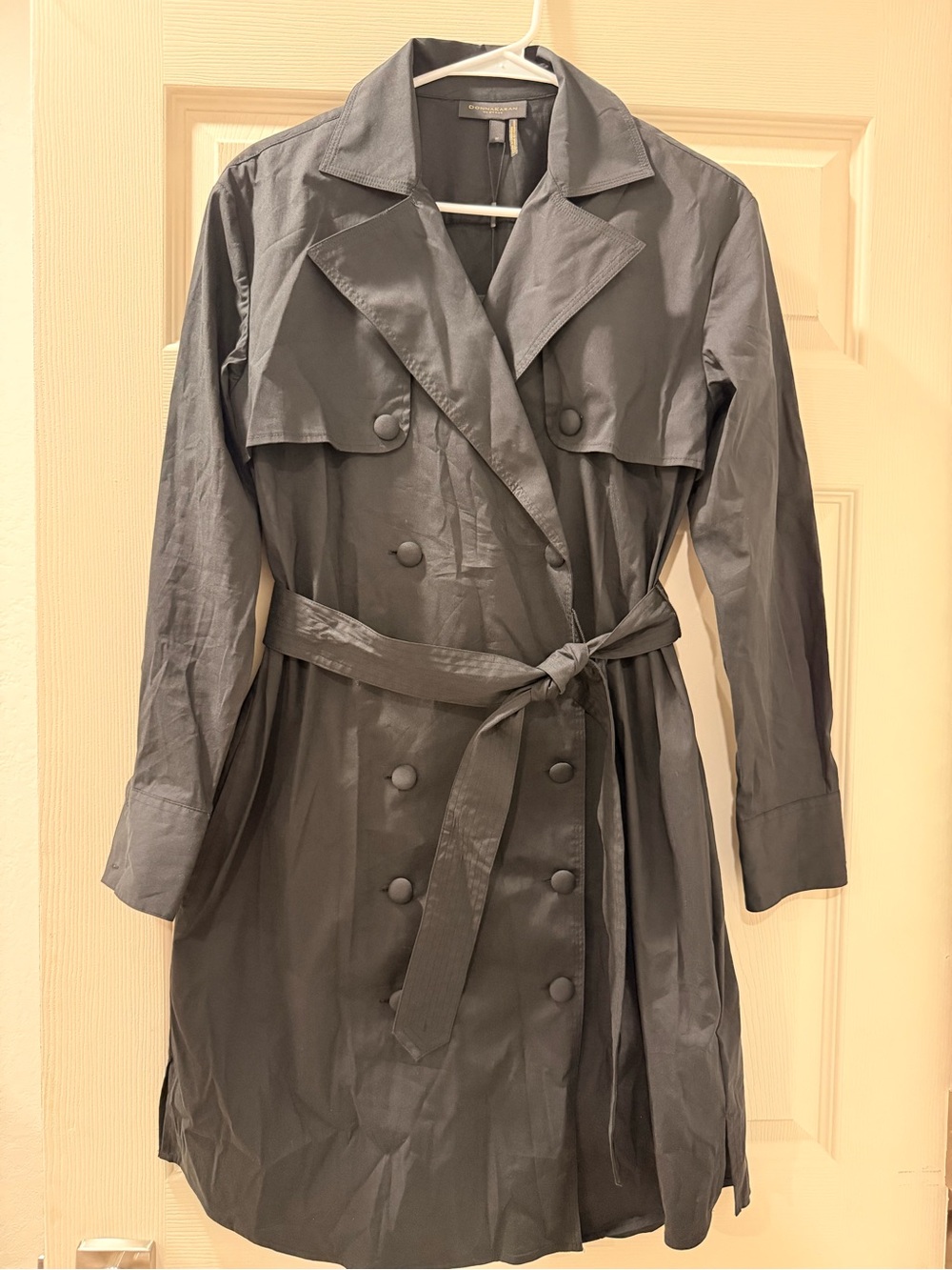Donna Karan Black Double-Breasted Trench Coat